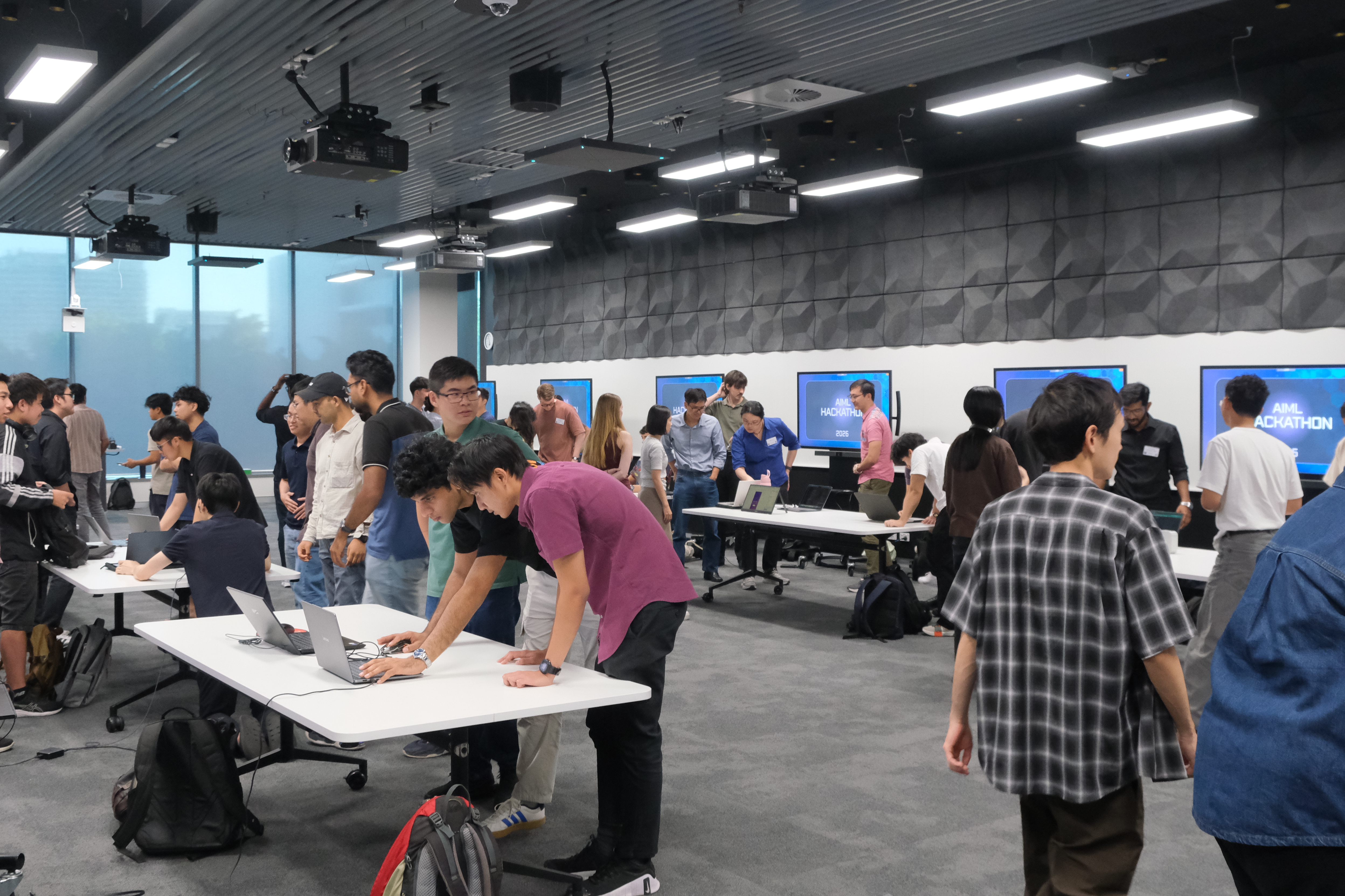 AIML Hackathon teams presenting projects at the exhibition